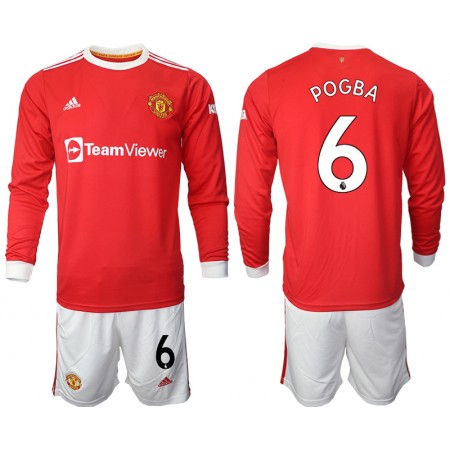 Billiga Fotbollströjor Manchester United Paul Pogba 6 Barn Hemma tröja 2021/22 Långärmad